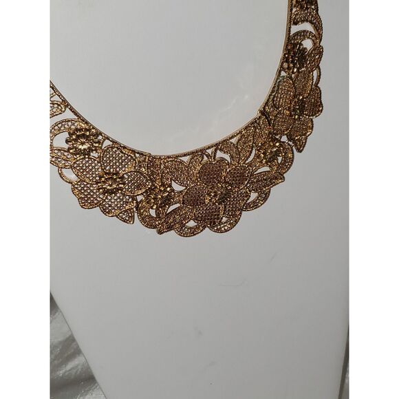 A Panel Choker Bib Necklace Gold Tone Floral Steampunk Fairy Core Romantic - Picture 9 of 9